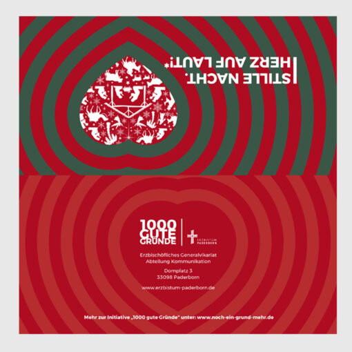 Vorder- und Rückseite Klappkartenmotiv - Weihnachtskarte - Stille Nacht. Herz aus laut.